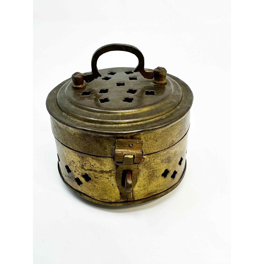Vintage Brass Cricket Tea Box Oval Hinged Handle Latch Trinket 1920’s india sign